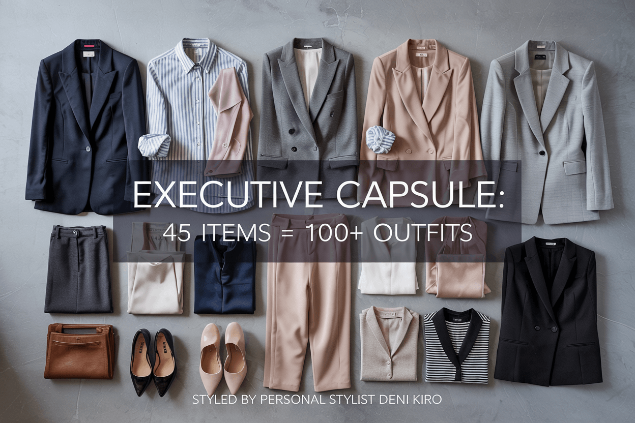 The Executive Capsule Wardrobe Styled by London Personal Stylist Deni Kiro Capsule wardrobe example for busy executives styled by Deni Kiro in London