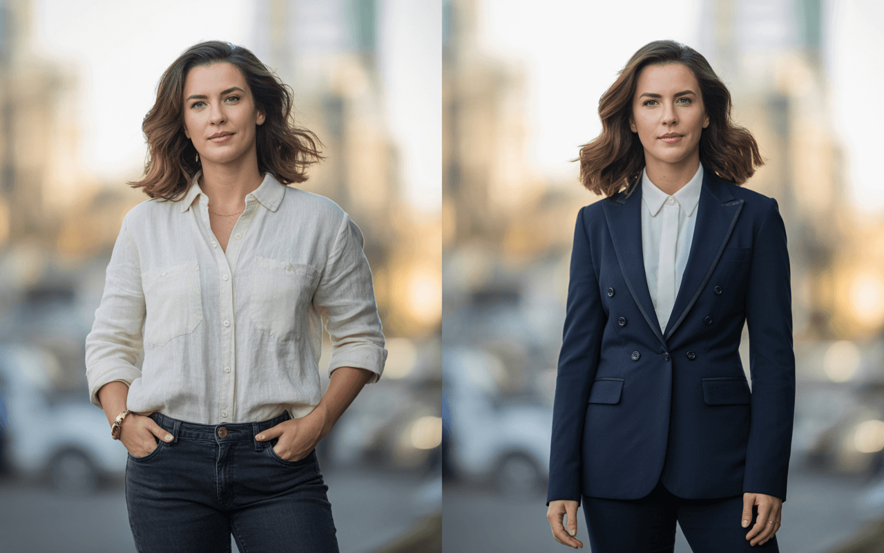 Before and after professional styling in Milan