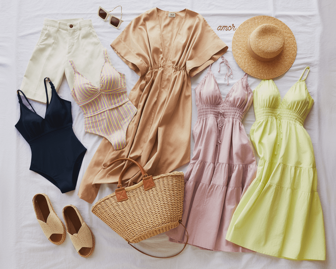 Beach Resort Capsule Wardrobe Flat Lay Pool to Lunch