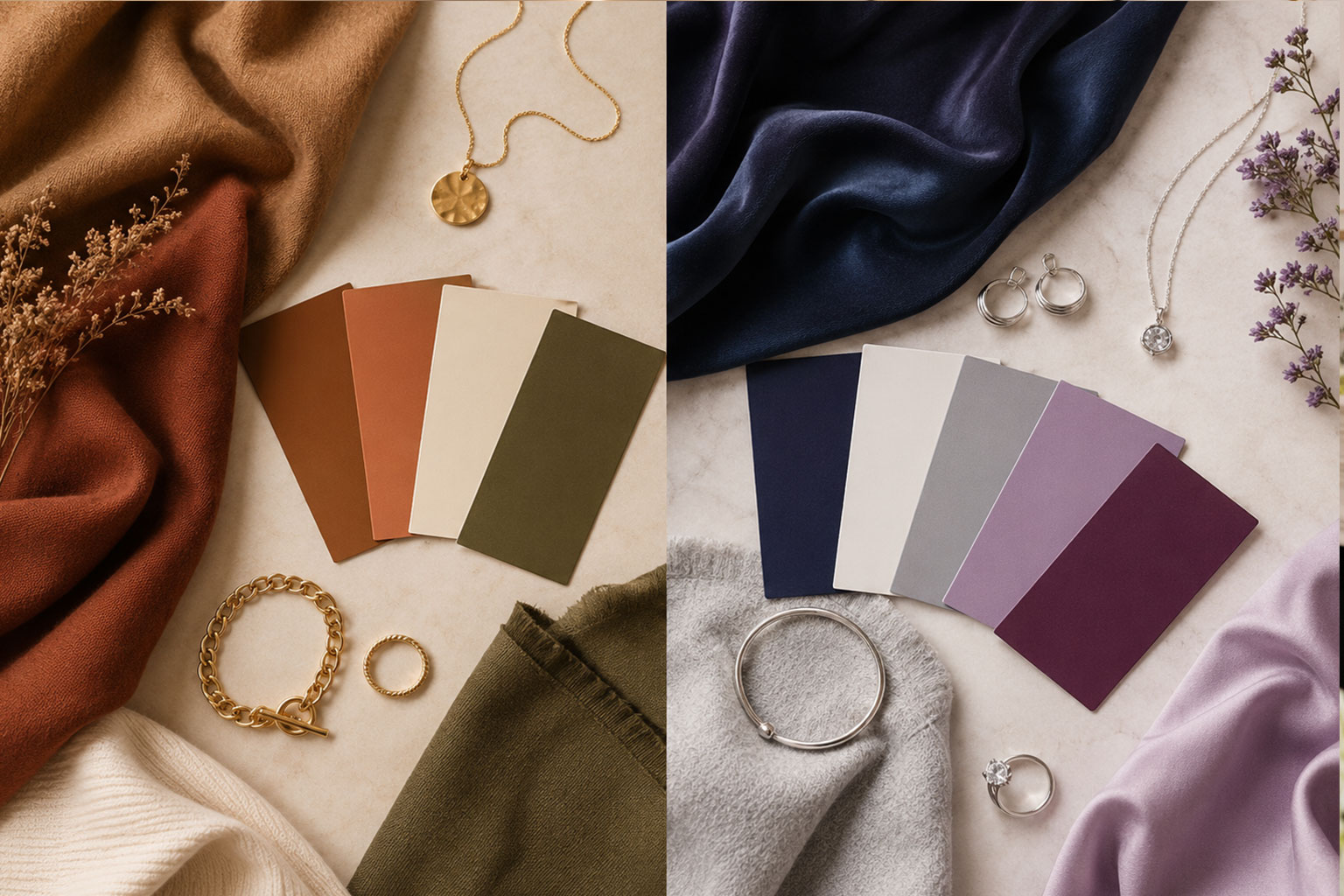 work casual and evening outfits in a cohesive colour palette